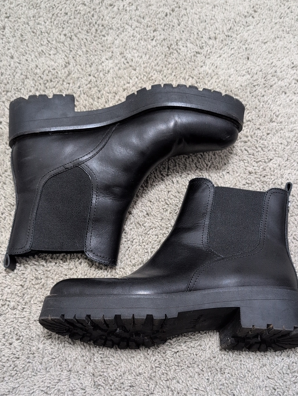 Sam Edelman Jazmine Black Leather Lug Sole Chelsea Boots 8.5 Womens Booties - Picture 4 of 9